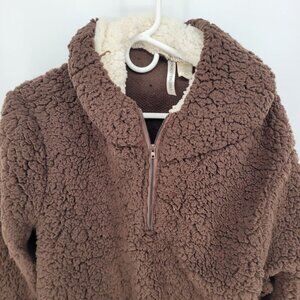 New Forgotten Grace Large Brown Contrast 1/2 Zip Front Hoodie Jacket Fleece NWT